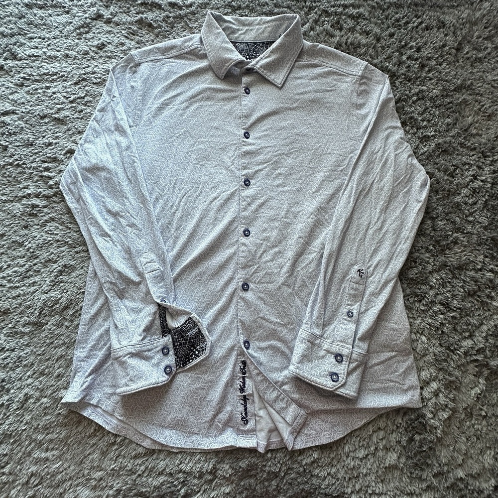 Robert Graham Shirt Mens L White Blue Geometric Flip Cuff
